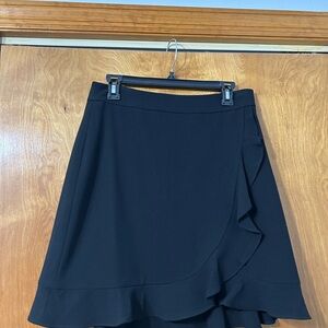 LOFT Black Ruffle Trim Skater Skirt